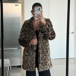 Leopard Print Faux Fur Coat